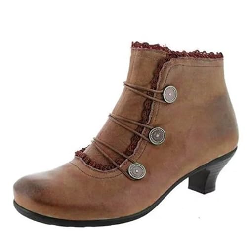 Stiefeletten Damen Braun, Stiefeletten Damen Mit Absatz, Stiefelette Stiefel Weiter Schaft Chelsea Lederstiefel Damenstiefeletten Plateau Ankle Boots Leder Damenstiefel von LCpddajlspig