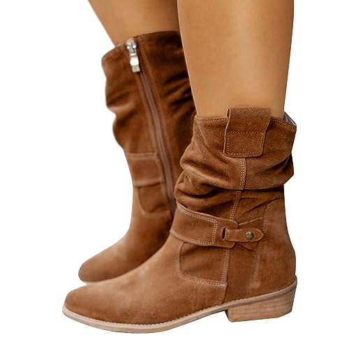 Stiefeletten Damen Braun, Wildleder Stiefeletten Damen Halbstiefel: Ankle Boots Wildleder Mit Absatz Stiefel Spitz Winterstiefel Westernstiefel Elegant Cowboystiefel Kurzstiefel Herbststiefelette von LCpddajlspig