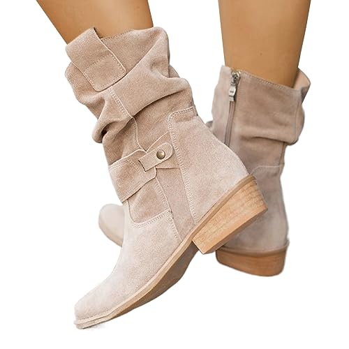 Stiefeletten Damen Herbst, Wildleder Stiefeletten Damen Halbstiefel: Ankle Boots Wildleder Mit Absatz Stiefel Spitz Winterstiefel Westernstiefel Elegant Cowboystiefel Kurzstiefel Herbststiefelette von LCpddajlspig