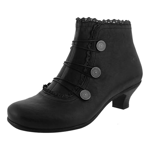 Stiefeletten Schwarz Damen, Stiefeletten Damen Mit Absatz, Stiefelette Stiefel Weiter Schaft Chelsea Lederstiefel Damenstiefeletten Plateau Ankle Boots Leder Damenstiefel von LCpddajlspig