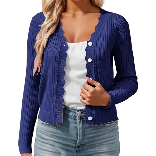 Strickjacke Blau Damen, Strickjacke Damen Kurz Trachtenjacke Dirndl Jacke Cardigan Trachtenweste Leicht Bolero Jäckchen Trachten Strickjacken Kurze Blusenjacke Strickweste Für Oktoberfest Blau XXL von LCpddajlspig