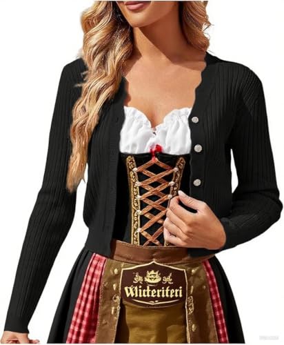 Strickjacke Schwarz, Strickjacke Damen Kurz Trachtenjacke Dirndl Jacke Cardigan Trachtenweste Leicht Bolero Jäckchen Trachten Strickjacken Kurze Blusenjacke Strickweste Für Oktoberfest Schwarz S von LCpddajlspig