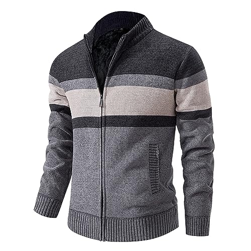 Sweatjacke Herren Ohne Kapuze, Mode Langarm Warm Strickjacke V Ausschnitt Stehkragen Wolljacke Cardigan Gefüttert Winter Fleecejacke Reißverschluss Schlichter Baumwolle Gestrickt Cordjacke von LCpddajlspig