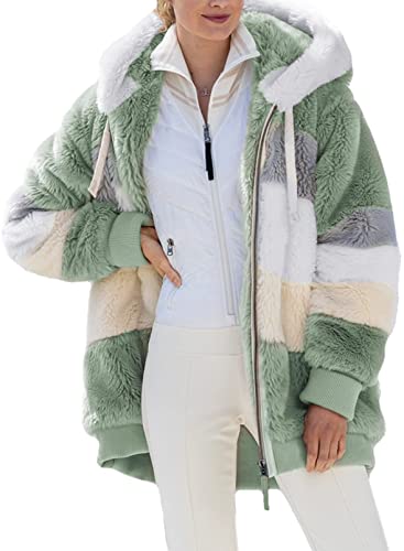 Teddyfleece Jacke Damen, Oversize mit Kapuze Fleece Plüschjacke Flauschig Warm Reißverschluss Wolljacke Sherpa Jacke Gefüttert Outdoor Teddyjacke Winter Fleecejacke Teddy Fleecejacke Kuscheljacke von LCpddajlspig