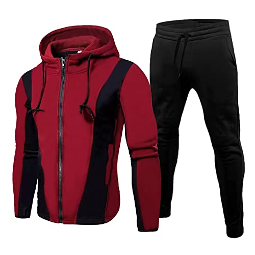 Trainingsanzug Herren Baumwolle Boss Fitness Sportanzug Set Baggy Tracksuit Relaxed Schwarz Jogginganzug Lang Atmungsaktiv Outdoor Breit Leisure Suit Gym Activewear Freizeitanzug mit kapuze von LCpddajlspig