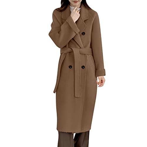 Übergangsmantel Damen Zweireihiger Verstellbare Herbst Damenmantel Schwarz Elegant Große Größen Trenchcoat Gefüttert Winter Umlegekragen Winterdicke Wollmantel Lang Einfarbige Mantel Wintermantel von LCpddajlspig