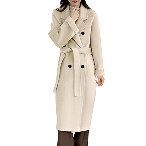 Übergangsmantel Damen Zweireihiger Verstellbare Herbst Damenmantel Schwarz Elegant Große Größen Trenchcoat Gefüttert Winter Umlegekragen Winterdicke Wollmantel Lang Einfarbige Mantel Wintermantel von LCpddajlspig