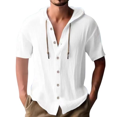 Weißes Hemd Kurzarm, Leinenhemd Herren Kurzarm Hemd Mit Kapuze Sommerhemden Linen Shirt Men Herrenhemd Sommer Leinen Tshirt Kurzarmhemd Kapuzenhemd Freizeithemd Strandhemd Weiße 3XL von LCpddajlspig