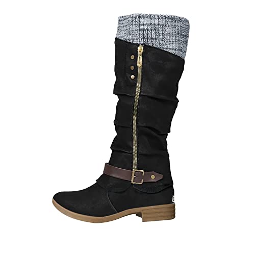 Weitschaftstiefel Damen mit Absatz Leder Kniehoch Damenstiefel Boots Herbst Elegant Braun Sexy Stiefel Westernstiefel XXL Schaft 42 Plateau Schwarz Winterstiefel Schlupfstiefel Cowboystiefel von LCpddajlspig