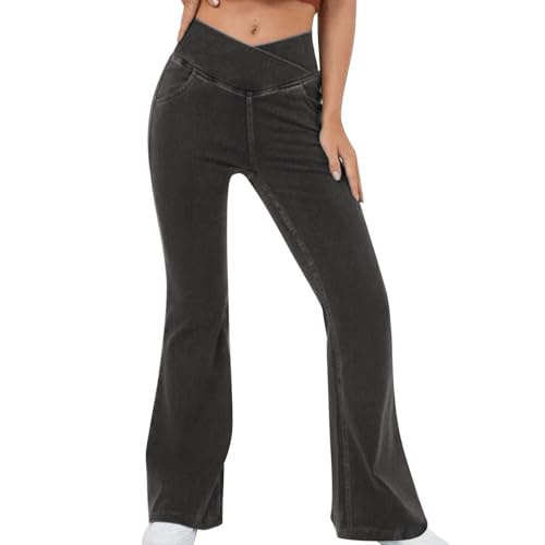 Yoga-Hosen Für Damen Lang mit Taschen Flared Leggings Ausgestelltem Bein Skims Dupe Outdoor-Sport Jogginghose Schlaghose High Waist Bequeme Yogahose Trainingshose Bootleg Schwarz Jazzpants Sporthose von LCpddajlspig