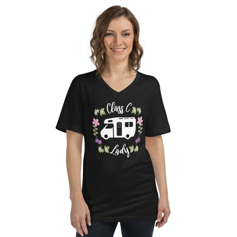 Klasse C Lady Rv Camping Im Freien Kurzärmel-Unisex-T-Shirt Mit V-Ausschnitt in Schwarz von LCsShop