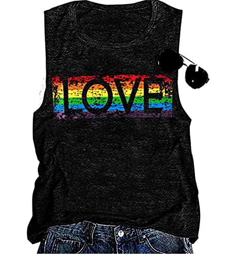 Gay Pride Tank Top für Frauen Love Regenbogen Grafik Ärmellos T-Shirts LGBTQ T-Shirts Sommer Casual Tops, Schwarz, X-Groß von LDAKZFV