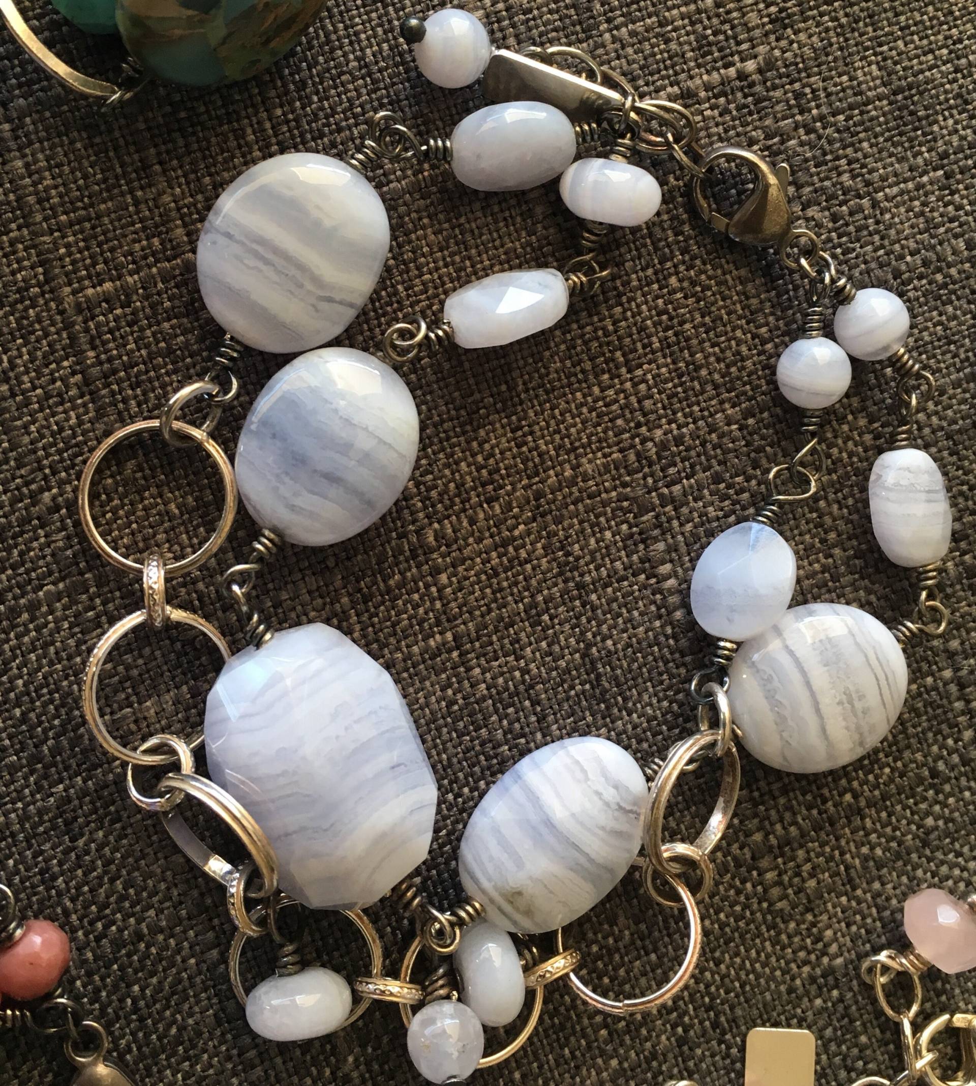 Chunky Blau Spitze Achat Stein Und Sterling Silber Armband Chunky Blau Spitze Achat Stein Und Sterling Silber Armband von LDBJewelry