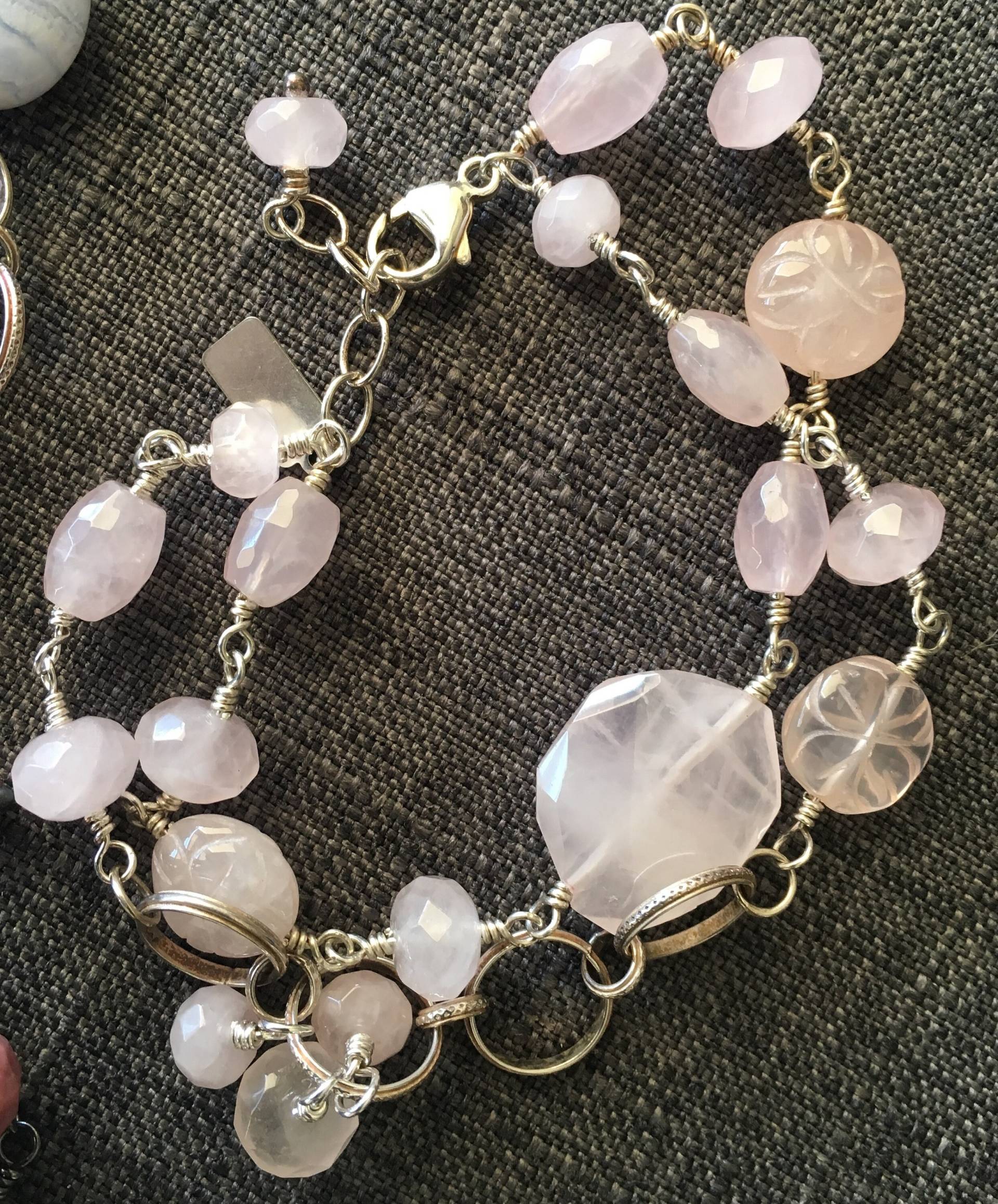 Chunky Rose Quarz Und Sterling Silber Armband Chunky Rose Quarz Und Sterling Silber Armband von LDBJewelry