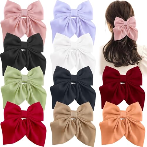 10er-Pack Große Bogen Haarspangen mit langen Schwänzen - Weiche Satin Französische Haarnadeln für Frauen und Mädchen - Perfekt für Partys und Valentinstag von LDBKLGHJ
