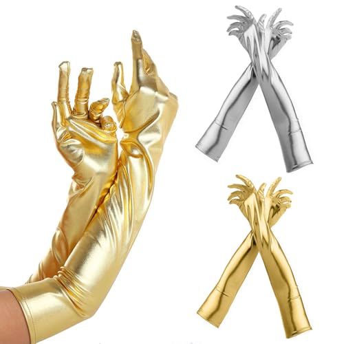 2 Paar Damen Lange Handschuhe Classic Opera Fest Party Hochzeit Braut Handschuhe Elastisch - Lange Handschuhe aus Glänzendem Lackleder für Damen von LDBKLGHJ