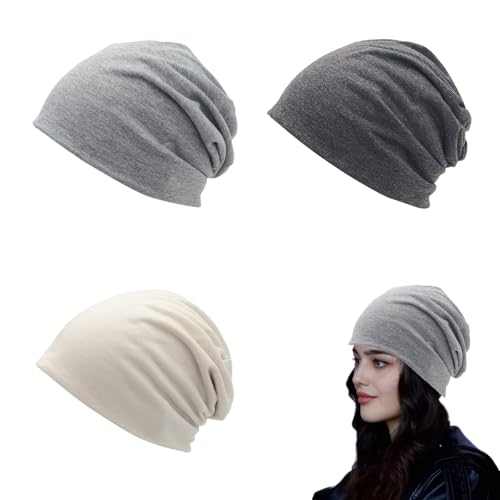 3er-Set Beanie Mütze Damen Herren Unisex Freizeitmütze Weiches Atmungsaktives Material für Herbst Winter Frühling – Dunkelgrau Hellgrau Beige von LDBKLGHJ