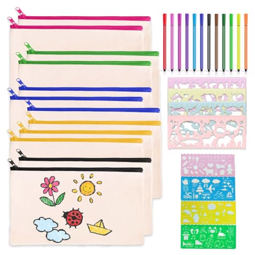 DIY Set für Nachwuchs - Stoffbeutel zum Bemalen - Ideal für Geburtstag Basteln & Gastgeschenke - Mit Bunstiften & Zeichenschablonen - Geschenktüten Geburtstag mit Spaßgarantie von LDBKLGHJ