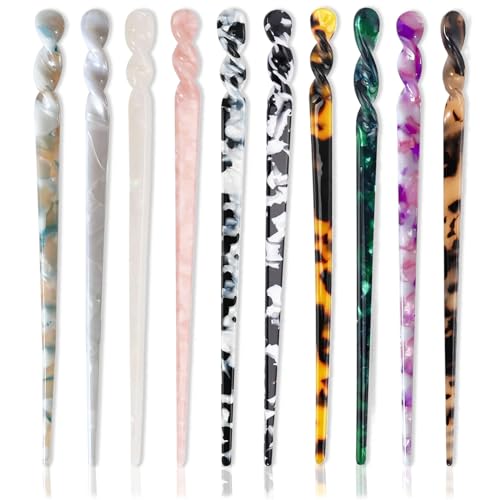 Eleganter Haarnadel-Set mit Französischer Drehung - Vielseitiger Haarstab - 10er-Pack Haarpin in Verschiedenen Farben - Leichter und Haltbarer Haarnadel - Perfekt für Brötchen Frisuren von LDBKLGHJ