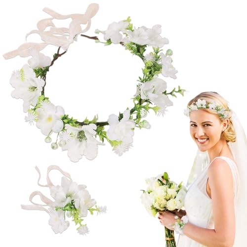 Blumenkrone Blumenkranz, Blumenstirnband, Bridal Flowers Girls Hair Accessories, Exquisite Blumenkranz Kopfschmuck – Perfekte Ergänzung für Braut & Hochzeit, Trockenblumen Haarschmuck im Haarreif-Stil von LDBKLGHJ