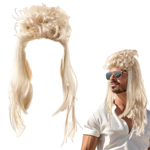 Eintauchen Sie in die aufregenden 80er Jahre mit der voluminösen Vokuhila-Perücke für Herren – Perfekt für Karneval und Fasching von LDBKLGHJ