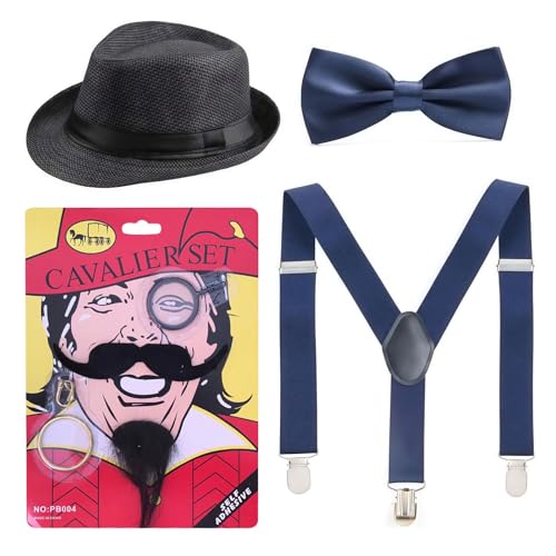 Mafia Kostüm Herren mit Hosenträger - Detektiv Set Kinder, 20er Jahre Gangster Look mit Peaky Blinders Kostüm und Albert Einstein Accessoires – Perfekt für Kostümpartys und Karneval von LDBKLGHJ