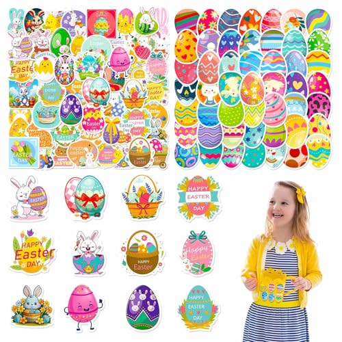 Ostern Aufkleber Sticker Osterevent Sticker-Ostern Sticker Set Sammlung - 100 farbenfrohe Aufkleber Ostereier Selbstklebend DIY Basteln Deko für Frühlingsdekoration & DIY Geschenke von LDBKLGHJ