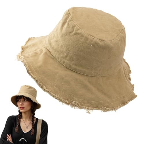 Sommerhut Damen Fischerhut mit breiter Krempe aus Baumwolle klappbar Sonnenschutzhut 56-58cm Khaki 1 Stück von LDBKLGHJ