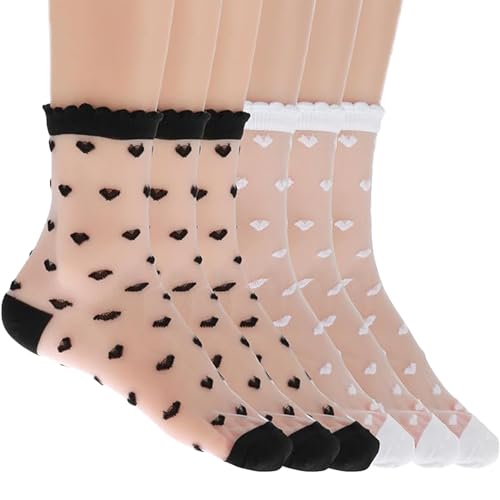 Sommersocken Damen transparent dünn 8 Paar – Mittelhohe Feinstrümpfe mit Blumenmuster & Netzdesign – Größe Einheitsgröße – Farbe Schwarz Bunt – Ideal für Alltag, Freizeit & Schule von LDBKLGHJ