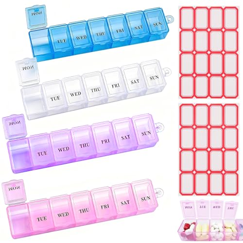 Tablettenbox 7 Tage Medikamentenbox mit 7 Fächern aus ABS für tägliche Einnahme 140ML große Kapazität farbig sortiert staubdichter Deckel für Zuhause Reisen oder Büro einfaches Gesundheitsma von LDBKLGHJ