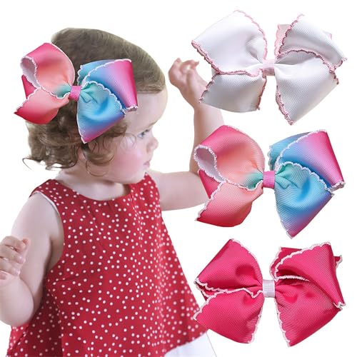 Haarschleife für Babys, Mädchen, Mondstich am Rand, Haarspange, Haarschmuck, Haarschmuck, FJ137, Weiß, Blau, Rosarot, 12,7 cm Haarschleife für Babys, Mädchen, Mondstich am Rand, Haarspange, Haarschmuck, Haarschmuck, FJ137, Weiß, Blau, Rosarot, 12,7 cm von LDDCX