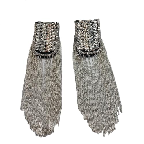 LDDGZS Modische Persönlichkeit Strass Metall Quaste Epaulette Bühne Laufsteg Kostüm Zubehör Abzeichen Anzug Außenkleid Schulter Zubehör Pin (ein Paar), Length: 26.5cm, width: 6cm, Zink, Strass von LDDGZS