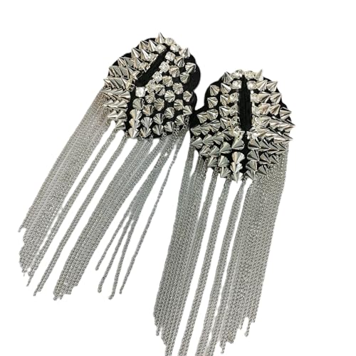 Mode Persönlichkeit Niete Metall Quaste Epaulets für Männer und Frauen Bühne Laufsteg Kostüm Zubehör Schulterpolster Abzeichen Anzug Außenkleid Schulter Zubehör Pin (ein Paar), Width: 3.4 inches von LDDGZS