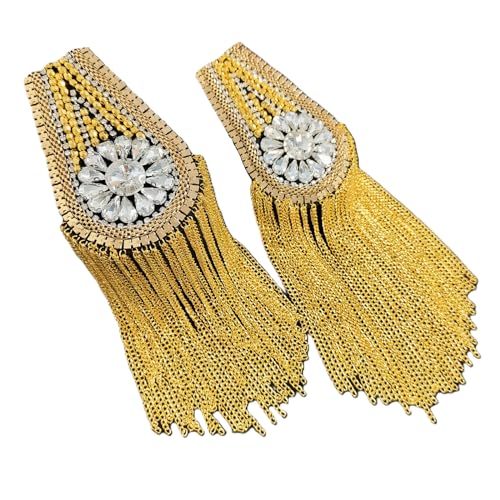 Mode Strass Metall Quaste Epauletten Bühne Laufsteg Kleidung Zubehör Schulterpolster Abzeichen Anzug Außenkleid Epauletten DIY Kleidung Zubehör Pins für Männer und Frauen (ein Paar), Width: 2.8 inches von LDDGZS