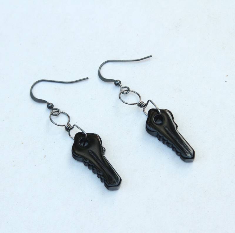 Schwarze Achat-Schlüssel-Hand Eingewickelt Mit Oxidiertem Sterlingsilber-Drop Ohrringe Edelstein Halbedelsteine Natürliche von LDEAffinityJewelry