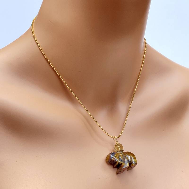 Tigerauge Edelstein Elefant Mit Rauchtopas An 18 Kt Gold Vermeil Über 925 Kette, Handgemachter Schmuck, Halbedelsteine, Kristalle Geschenkidee von LDEAffinityJewelry