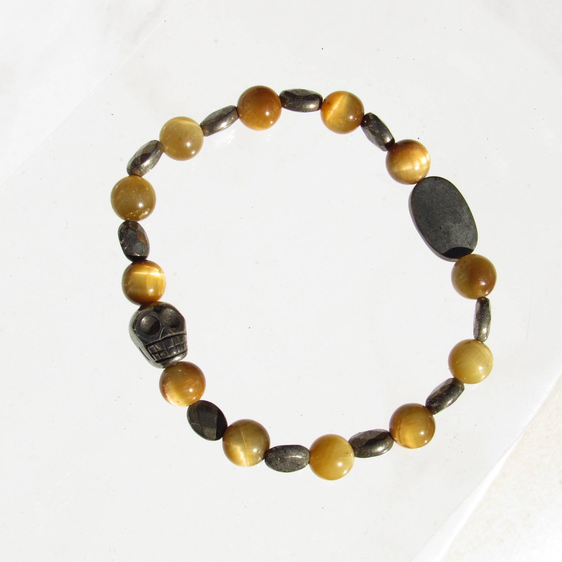 Tigerauge Edelstein Und Pyrit Schädel Perlen Stretch Armband, Perlen, Halbedelsteine, Elastisch, Handgemachter Schmuck, Kristall, Geschenke Für Sie Tigerauge Edelstein Und Pyrit Schädel Perlen Stretch Armband, Perlen, Halbedelsteine, Elastisch, Handgemachter Schmuck, Kristall, Geschenke Für Sie von LDEAffinityJewelry