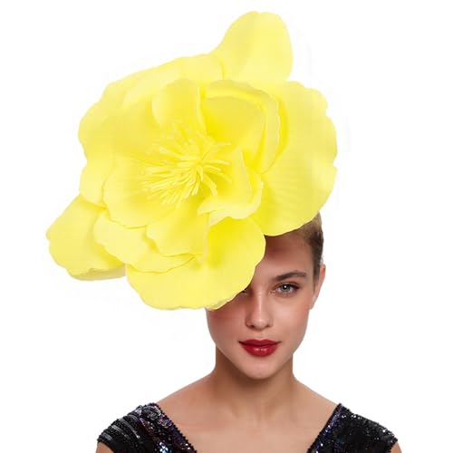 Große Blumen-Fascinatoren für Mädchen und Frauen, Teeparty, Cocktail-Kopfbedeckung, Derby-Hüte mit Stirnband und Clip für Hochzeit von LDFWAY