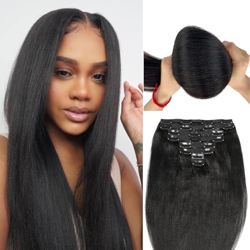 LDGUGO Clip-in-Haarverlängerung, Yaki-Echthaar, glatt, Clip-In-Haarverlängerungen für Damen, unsichtbar und kopfhautfreundlich, glatt, 100 g, 8 Stück, Naturschwarz, 30,5 cm LDGUGO Clip-in-Haarverlängerung, Yaki-Echthaar, glatt, Clip-In-Haarverlängerungen für Damen, unsichtbar und kopfhautfreundlich, glatt, 100 g, 8 Stück, Naturschwarz, 30,5 cm von LDGUGO