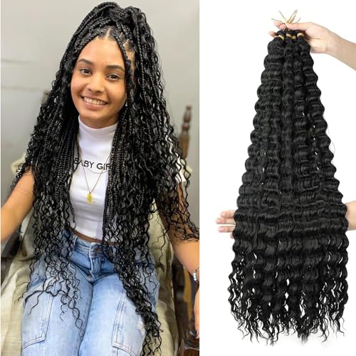 LDGUGO Deep Wave Crochet Hair Long Curly Braiding Hair for Boho Braids Ocean Wave Braiding Hair for Women (1B#, 30 Inch(Pack of 6)) von LDGUGO