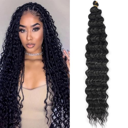LDGUGO Ocean Wave Crochet Hair Long Deep Wave Braiding Hair Synthetic Curly Crochet Hair Extensions For Black Women 1B#, 30 Inch Pack of 1 von LDGUGO