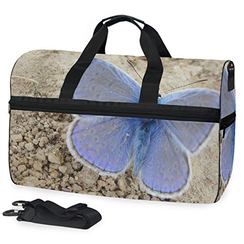 Blauer Schmetterling Sporttasche Badetasche mit Schuhfach Reisetaschen Handtasche für Reisen Frauen Mädchen Männer von LDIYEU