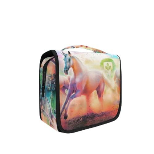 Bunte Pferd Kunst Kulturbeutel Hängend Faltbar Mädchen Kulturtasche Toilettentasche Toiletttasche Makeup Tasche Kosmetiktasche für Frauen Mädchen Damen von LDIYEU