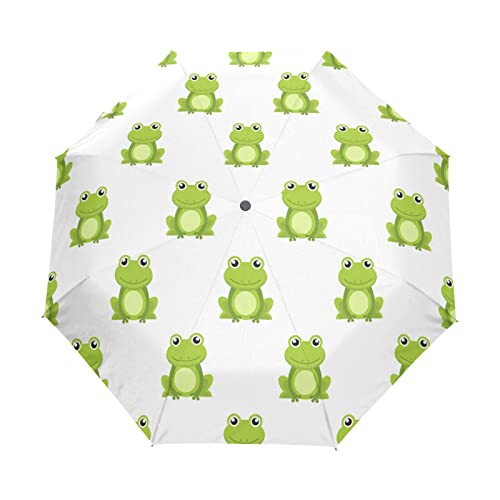 Cartoon Baby Frosch Grün Regenschirm Taschenschirm Auf-Zu Automatik Schirme Winddicht Leicht Kompakt UV-Schutz Reise Schirm für Jungen Mädchen Strand Frauen von LDIYEU