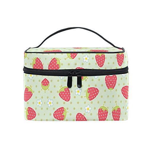 Cartoon Erdbeere Obst Kosmetiktasche Organizer Reißverschluss Make up Taschen Kulturbeutel Waschtasche für Damen Mädchen Frauen von LDIYEU