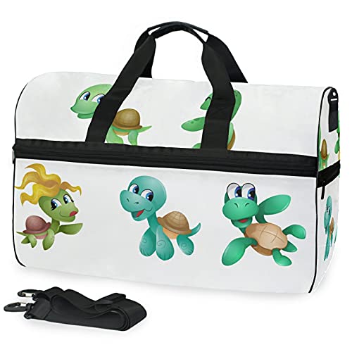 Cartoon Grüne Schildkröte Sporttasche Badetasche mit Schuhfach Reisetaschen Handtasche für Reisen Frauen Mädchen Männer von LDIYEU