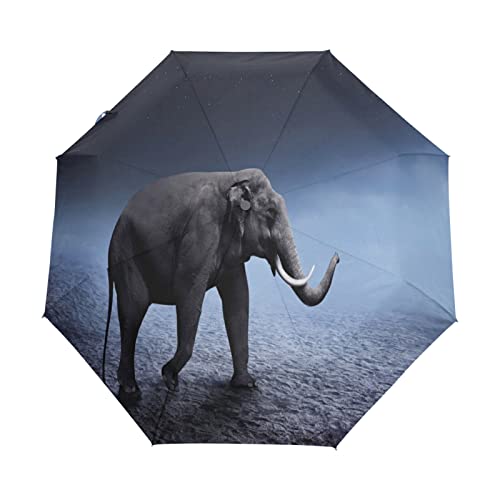 Elefant Wüstenkunst Regenschirm Automatik Auf-Zu Taschenschirm Umbrella Kompakt Schirme für Jungen Mädchen Strand Frauen von LDIYEU