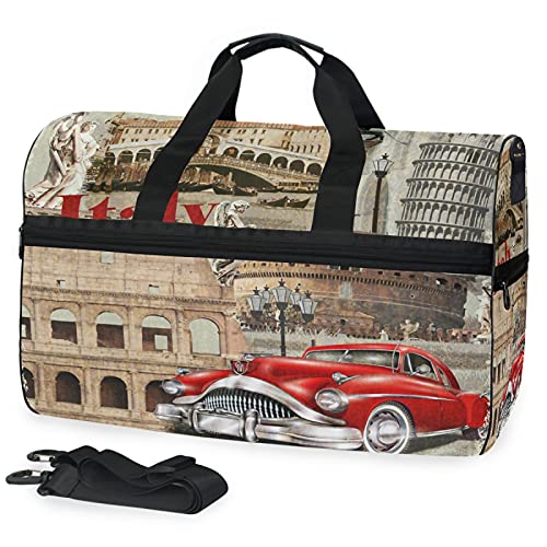 Europäisches Italienisches Auto Sporttasche Badetasche mit Schuhfach Reisetaschen Handtasche für Reisen Frauen Mädchen Männer von LDIYEU