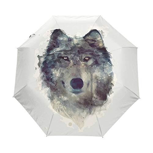 Farbe Wolf Druck Kunst Regenschirm Taschenschirm Auf-Zu Automatik Schirme Winddicht Leicht Kompakt UV-Schutz Reise Schirm für Jungen Mädchen Strand Frauen von LDIYEU