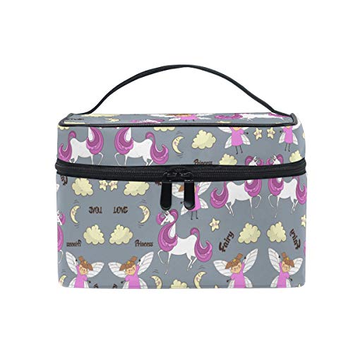 Fee Prinzessin Einhorn Kosmetiktasche Organizer Reißverschluss Make up Taschen Kulturbeutel Kosmetiktasche Waschtasche für Damen Mädchen Frauen von LDIYEU